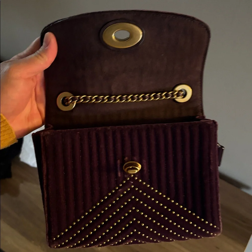 Coach Purple Velvet Quilted Crossbody with Gold Chain - Picture 11 of 12